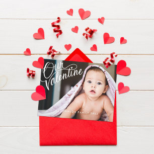 Postal Festiva Foto con letras de mano feliz Día de San Valentín