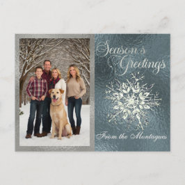 Postal Festiva Foto con marco plateado y copo de nieve de cristal