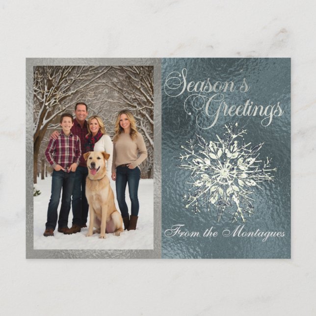 Postal Festiva Foto con marco plateado y copo de nieve de cristal (Anverso)