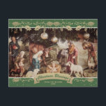 Postal Festiva Foto cristiana de la escena de la Natividad Verde<br><div class="desc">Celebra las vacaciones con esta postal de Navidades religiosos verdes que presenta la escena de la natividad.</div>
