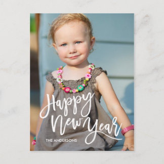 Postal Festiva Foto cubierta escritura blanca de la Feliz Año