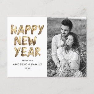 Postal Festiva Foto de 2 letras de oro de Año Nuevo Feliz Moderno