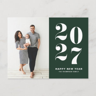 Postal Festiva Foto de Año Nuevo 2027 con tipografía negra verde