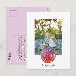 Postal Festiva Foto de Año Nuevo Alegre con Gradiente Rosa de Pun