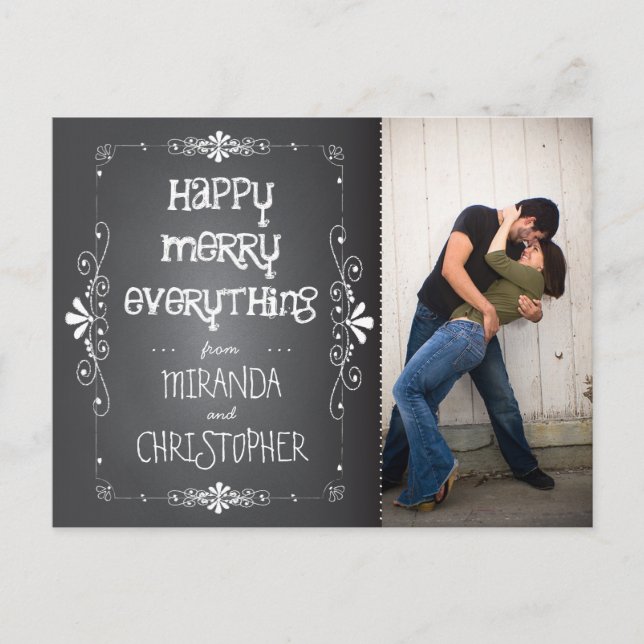 Postal Festiva Foto de Chalkboard Happy Merry Everything Postcard (Anverso)