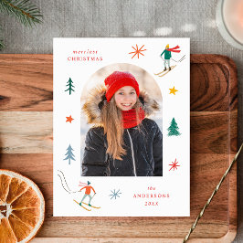 Postal Festiva Foto de esquiadores festivos