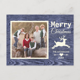 Postal Festiva Foto de familia de Navidades de renos azules de ma
