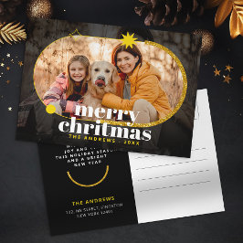 Postal Festiva Foto de familia de Navidades Purpurinas de oro min