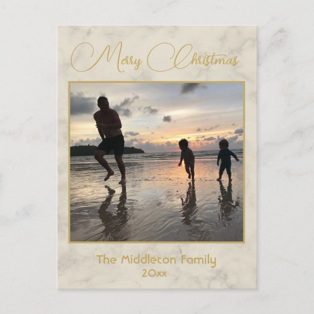 Postal Festiva Foto de familia navidades Elegante Crema de Oro (Anverso)