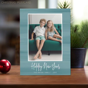 Postal Festiva Foto de Feliz Año Nuevo con suave azul acuarela