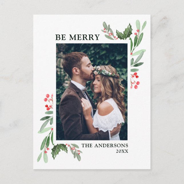 Postal Festiva Foto de feriado de Navidades de Holly Berry (Anverso)