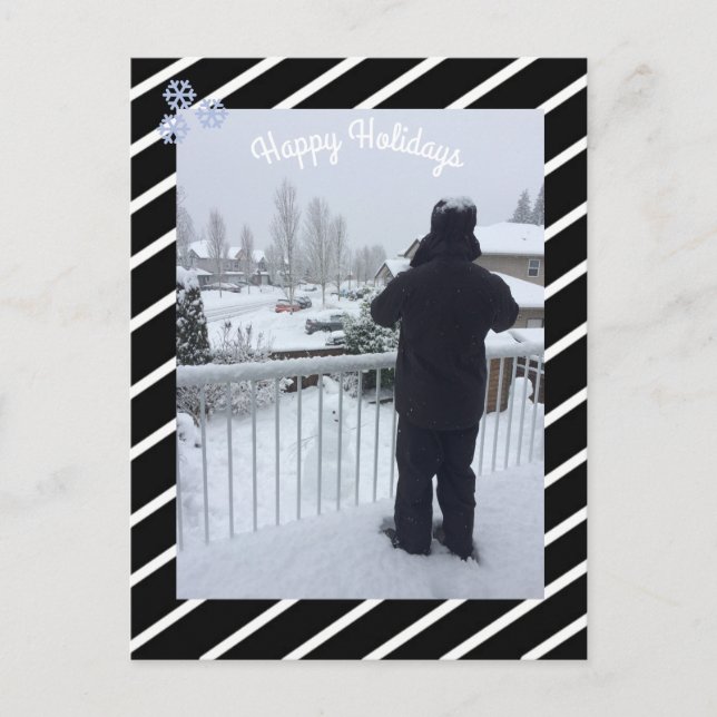 Postal Festiva Foto de feriado en franjas blancas y negras (Anverso)