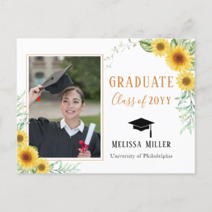 Postal Festiva Foto de graduación elegante de Sunflowers