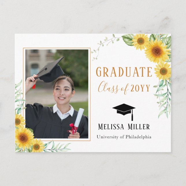 Postal Festiva Foto de graduación elegante de Sunflowers (Anverso)