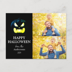 Postal Festiva Foto de Halloween con escritura de calabaza modern