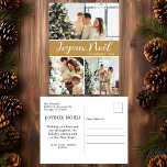 Postal Festiva Foto de Joyeux Noel 3<br><div class="desc">Esta fabulosa tarjeta postal de 3 fotos de vacaciones con "Joyeux Noel!" en un estilo de letra de escritura moderno y su nombre familiar y año con una tipografía de gorra tradicional, limpia y nítida, tanto en blanco sobre oro, es perfecta para enviarla a su familia y amigos. ¡A todos...</div>