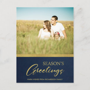 POSTAL FESTIVA FOTO DE LA CALIGRAFÍA DE NAVY FAUX GOLD GREETINS