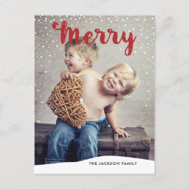Postal Festiva Foto de la colección de Snowfall de Merry, roja