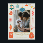 Postal Festiva Foto de la familia Cute de Ornament de Verdor navi<br><div class="desc">Festividades coloridas de fotos familiares en navidades</div>