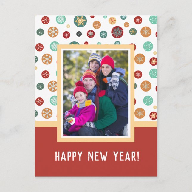 Postal Festiva Foto de la familia de Año Nuevo Feliz (Anverso)