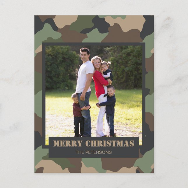 Postal Festiva Foto de la familia de Navidades de Camo en camufla (Anverso)
