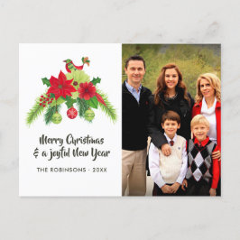 Postal Festiva Foto de la familia de Navidades florales en acuare