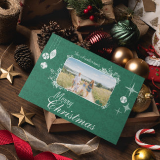 Postal Festiva Foto de la familia de Navidades retro de ornamento