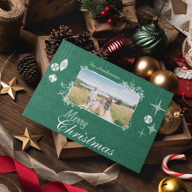 Postal Festiva Foto de la familia de Navidades retro de ornamento (Subido por el creador)