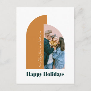 Postal Festiva Foto de la familia Pastel Arch Gold Merry Christma