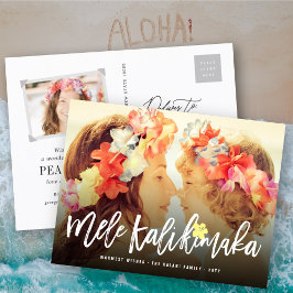 Postal Festiva Foto de Mele Kalikimaka Navidades de escritura de 