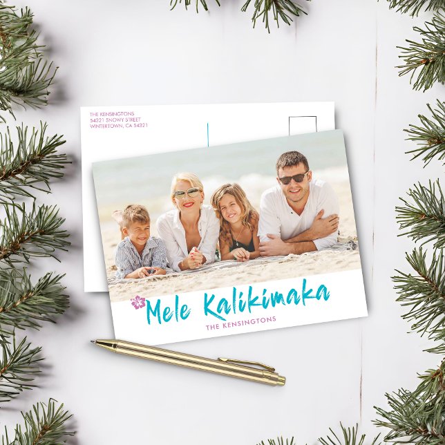 Postal Festiva Foto de Mele Kalikimaka Navidades tropicales hawai (Mele Kalikimaka Tropical Hawaiian Christmas Photo Holiday Postcard)