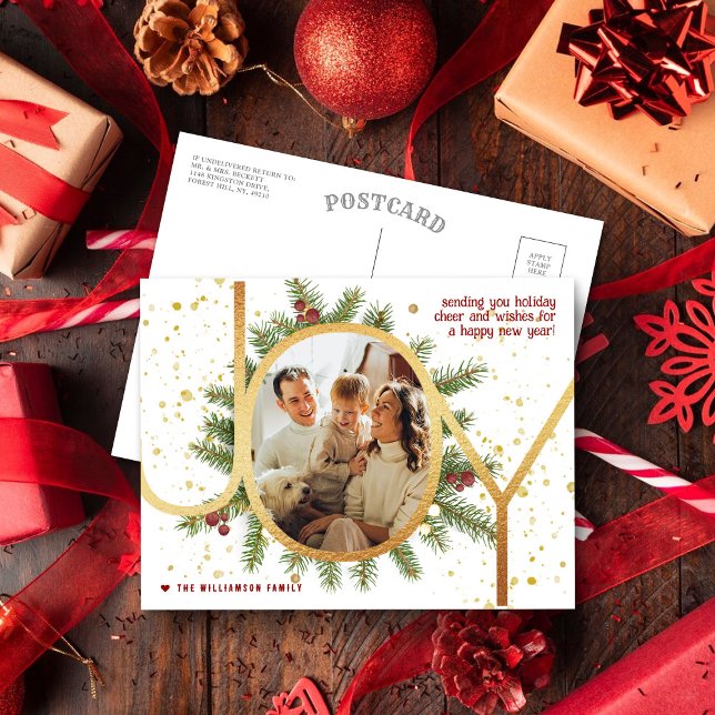 Postal Festiva Foto de moda Joy Pine Boughs Wreath Navidades (Subido por el creador)