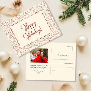 Postal Festiva Foto de Navidades de Doodle Rojo dibujados a mano