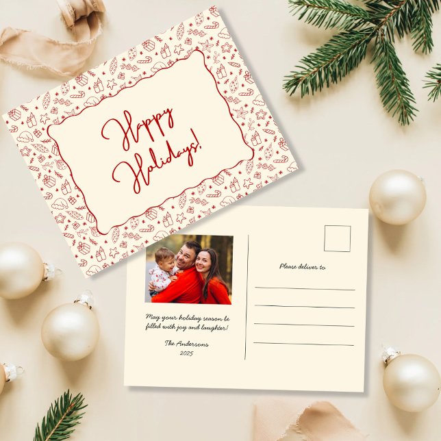 Postal Festiva Foto de Navidades de Doodle Rojo dibujados a mano (Subido por el creador)