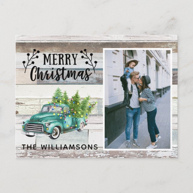 Postal Festiva Foto de Navidades de escritura de camionetas de ma (Anverso)