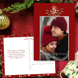 Postal Festiva Foto de Navidades de mistletoe de color de agua mi