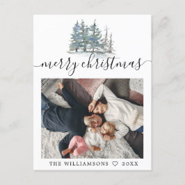 Postal Festiva Foto de Navidades de pinos acuarelas