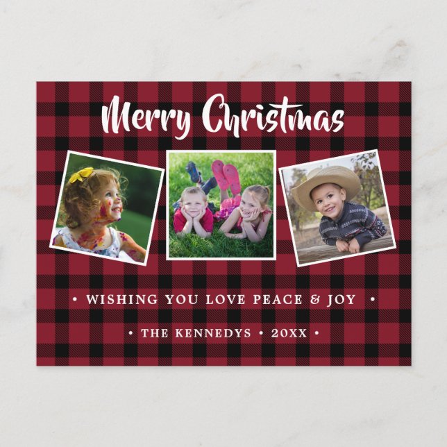 Postal Festiva Foto de Navidades de Red Plaid de Rusia (Anverso)