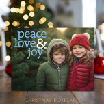 Postal Festiva Foto de navidades - Moderno amor por la paz y aleg<br><div class="desc">Una carta simple con un mensaje tradicional. Use una foto completa con el tema en el lado derecho para este.</div>