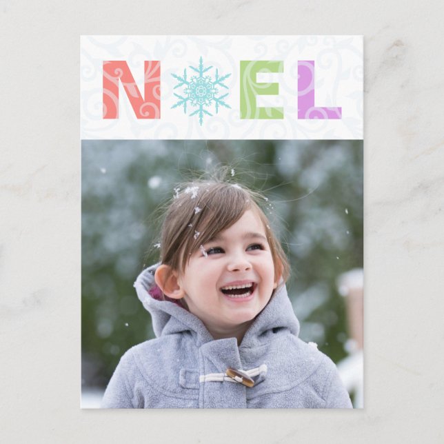 Postal Festiva Foto de Noel Snowflake Pastel Damask (Anverso)