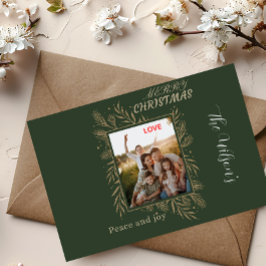 Postal Festiva Foto de nombre de familia personalizada verde