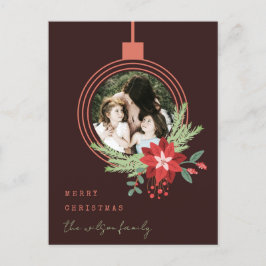 Postal Festiva Foto de ornamento Poinsettia Brown Merry Christmas