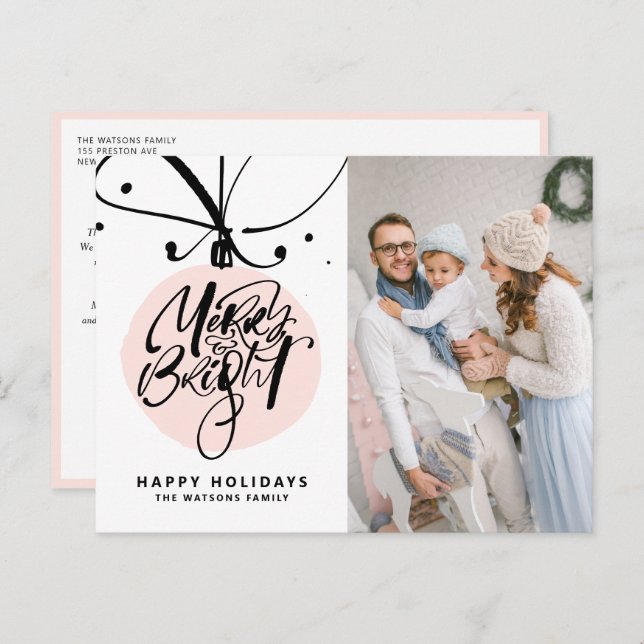 Postal Festiva Foto de ornamento rosa con letras dulces y brillan (Anverso / Reverso)