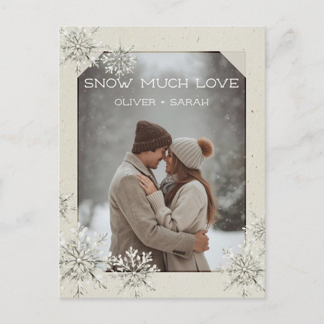 Postal Festiva Foto de pareja Snowflake Mucha Amor (Anverso)