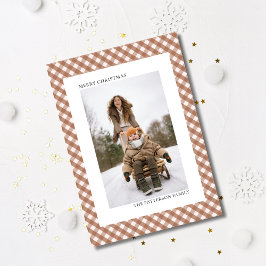 Postal Festiva Foto de Patrón de Cuadros de Gingham Marrón Mocha 