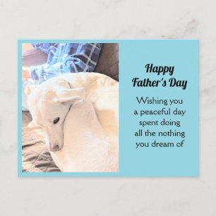 Postal Festiva Foto de perro blanco con papá feliz día del padre