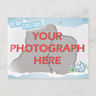 Postal Festiva Foto de personalizable Blue Merry Christmas