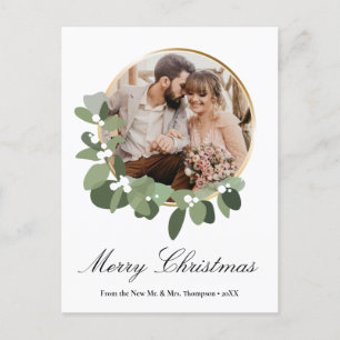 Postal Festiva Foto de personalizado recién casada Wreath frame F