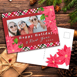 Postal Festiva Foto de Poinsettia de Año Nuevo Felices Fiestas Ro