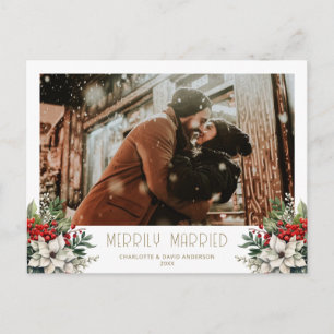 Postal Festiva Foto de recién casados felizmente casados